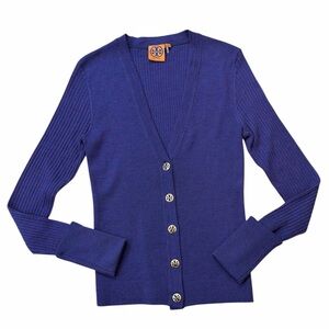 Tory Burch Royal Purple Cardigan with Golden Buttons